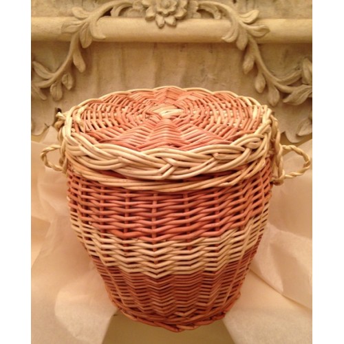 Autumn Gold Creamy White & Natural Wicker Willow Two Tone Cremation Ashes Urn